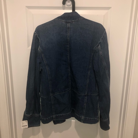 New We The Free Free People Imogene Blue Denim Officer Military Jacket sz M - Picture 9 of 10
